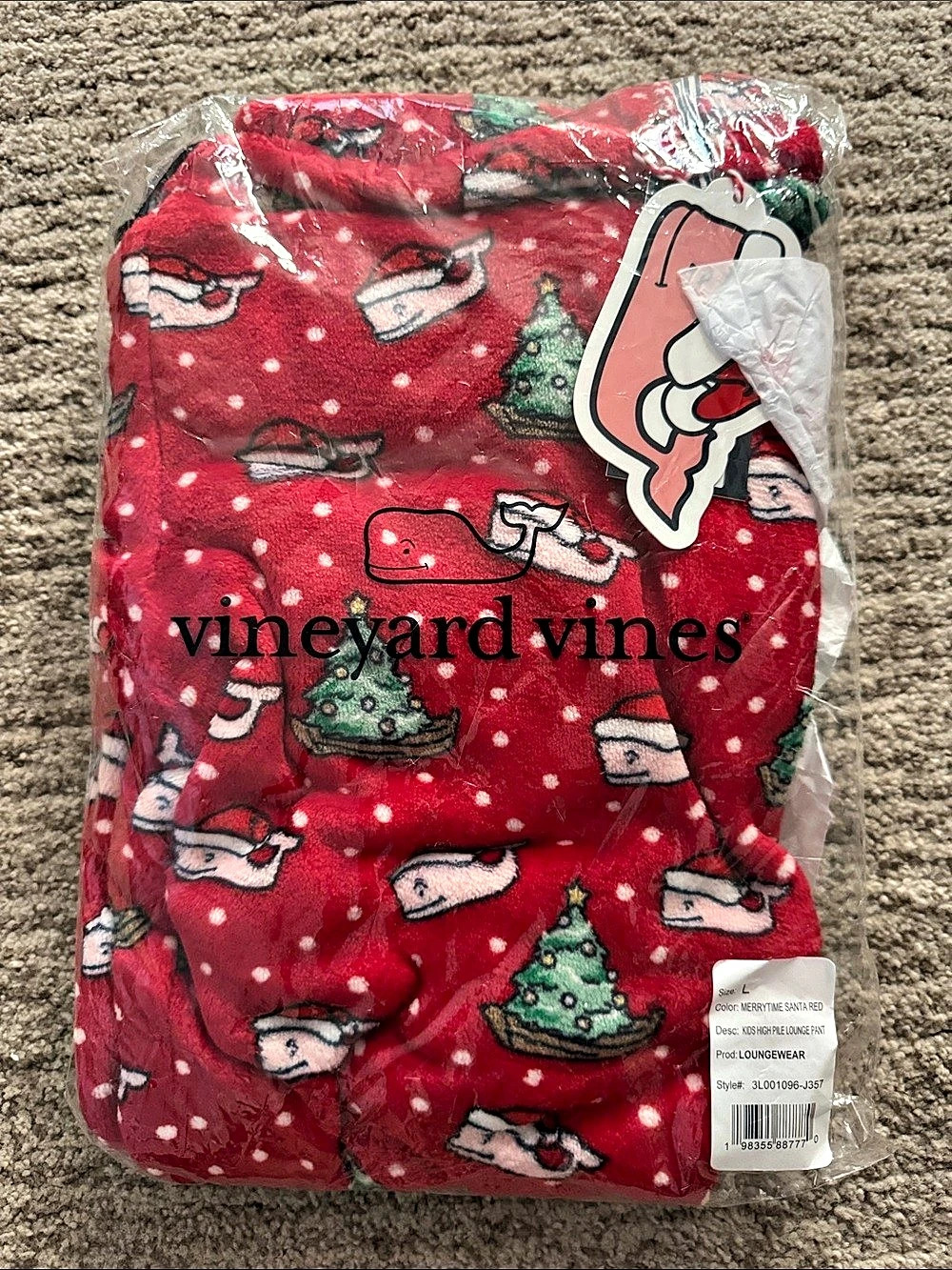 vineyard vines Kids High Pile Lounge Pant Santa Lounge Pants Red & Green L